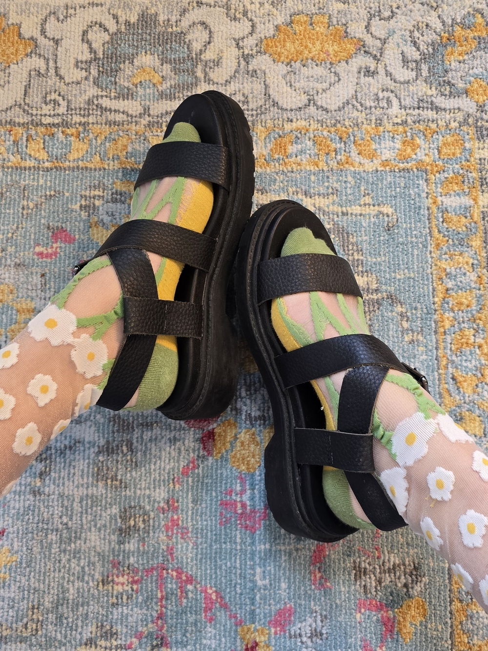 Black Platform Leather Sandals - Picture 1 of 5